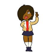 comic cartoon cool girl giving peace sign N2