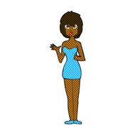 comic cartoon confused woman in cocktail dress N2