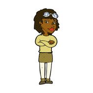 comic cartoon woman with crossed arms and safety goggles N2