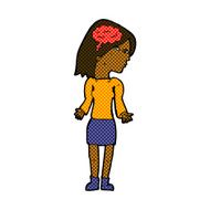comic cartoon clever woman shrugging shoulders N2