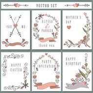 Vintage card set with hand drawing decor Holiday