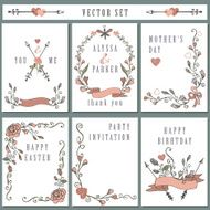 Vintage card set with hand drawing decor Holiday sketched