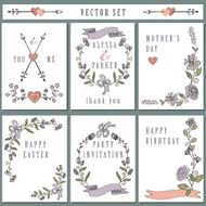 Vintage card set with hand drawing decor Holiday N2