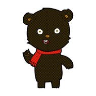 comic cartoon waving black bear cub with scarf