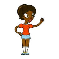 comic cartoon waving woman N29