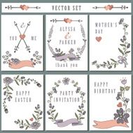 Vintage card set with hand drawing floral decor Holiday