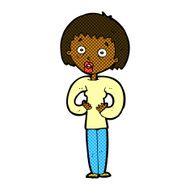comic cartoon woman gesturing at self N4