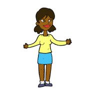 comic cartoon happy woman shrugging shoulders N2