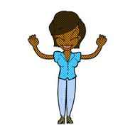 comic cartoon pretty woman with hands in air N2