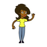 comic cartoon pretty woman waving N14