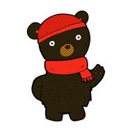 comic cartoon black bear in winter hat and scarf