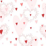 Vector seamless pattern with red hearts and wreathes