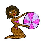 comic cartoon bikini girl with beach ball N2