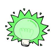 comic cartoon flashing green light bulb