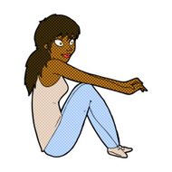 comic cartoon happy woman sitting N2