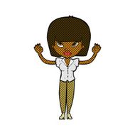 comic cartoon woman with raised hands N2