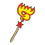 comic cartoon magic wand casting fire spell