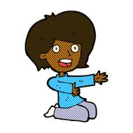 comic cartoon shocked woman on knees N2