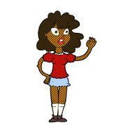 comic cartoon worried woman waving N4