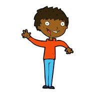 comic cartoon happy boy waving N3