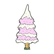 comic cartoon snowy pink tree
