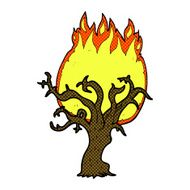 comic cartoon winter tree on fire