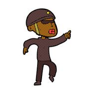 comic cartoon man in bike helmet pointing N2