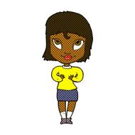 comic cartoon woman gesturing at self N5