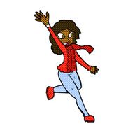 comic cartoon woman waving dressed for winter N2