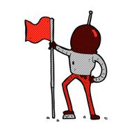 comic cartoon astronaut planting flag N2