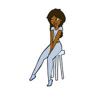 comic cartoon pretty girl on stool N2