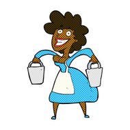 comic cartoon milkmaid carrying buckets N2