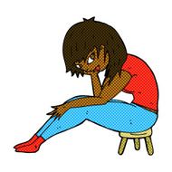 comic cartoon woman sitting on small stool N2