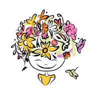 Female portrait with floral hairstyle for your design N8
