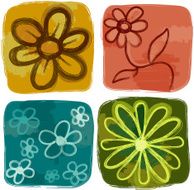 Four Painterly Flowers