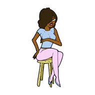 comic cartoon woman sitting on bar stool N3