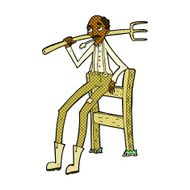comic cartoon old farmer leaning on fence N2