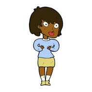 comic cartoon woman making Who Me? gesture N9