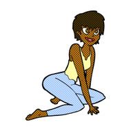 comic cartoon happy woman sitting on floor N4