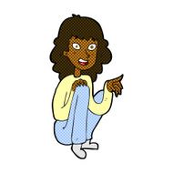 comic cartoon happy woman sitting and pointing N2