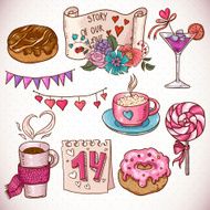 Doodle set elements of Valentines Day and Wedding