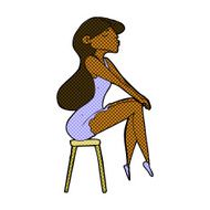 comic cartoon woman sitting on stool N4