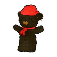 comic cartoon cute black bear in hat and scarf