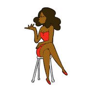 comic cartoon woman sitting on bar stool N4