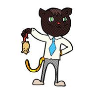 comic cartoon business cat with dead mouse N2