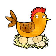 comic cartoon hen on eggs N2