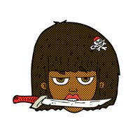 comic cartoon woman holding knife between teeth N2