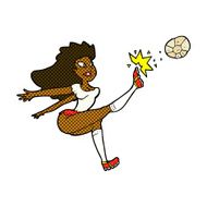 comic cartoon female soccer player kicking ball N2