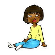 comic cartoon woman sitting on floor N2