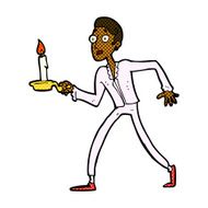 comic cartoon frightened man walking with candlestick N2